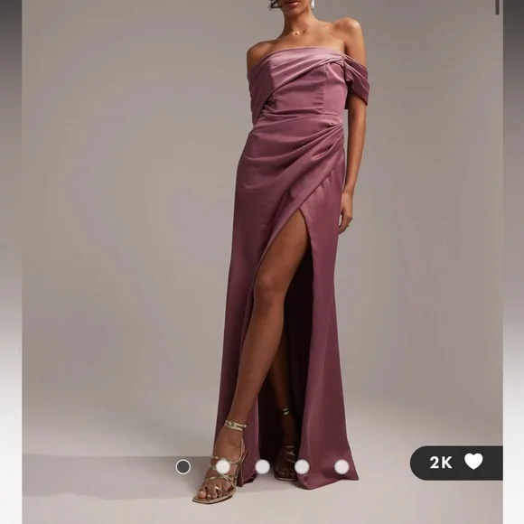 ASOS - satin bardot drape wrap maxi dress in blush - Picture 2 of 4